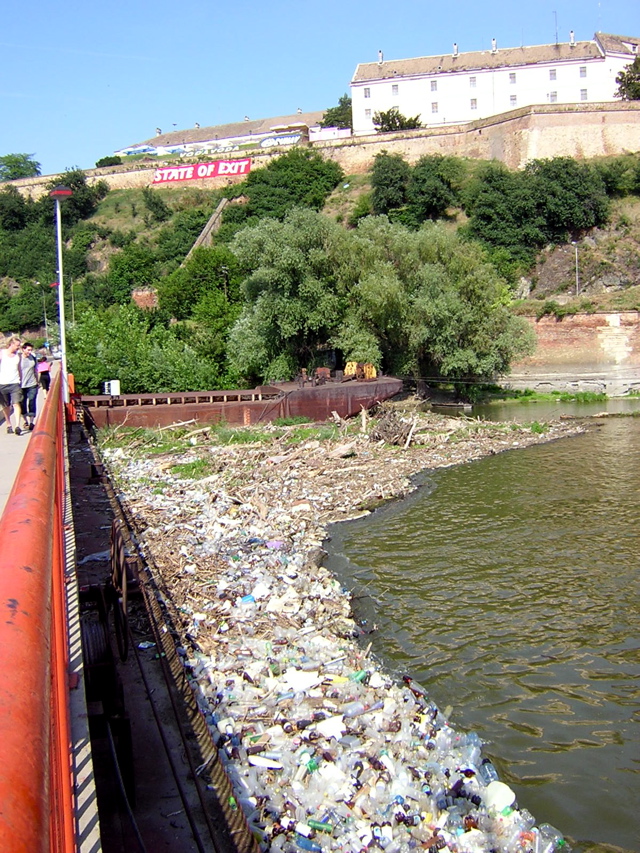 Novi Sad - bottles collected by the pontoon bridge